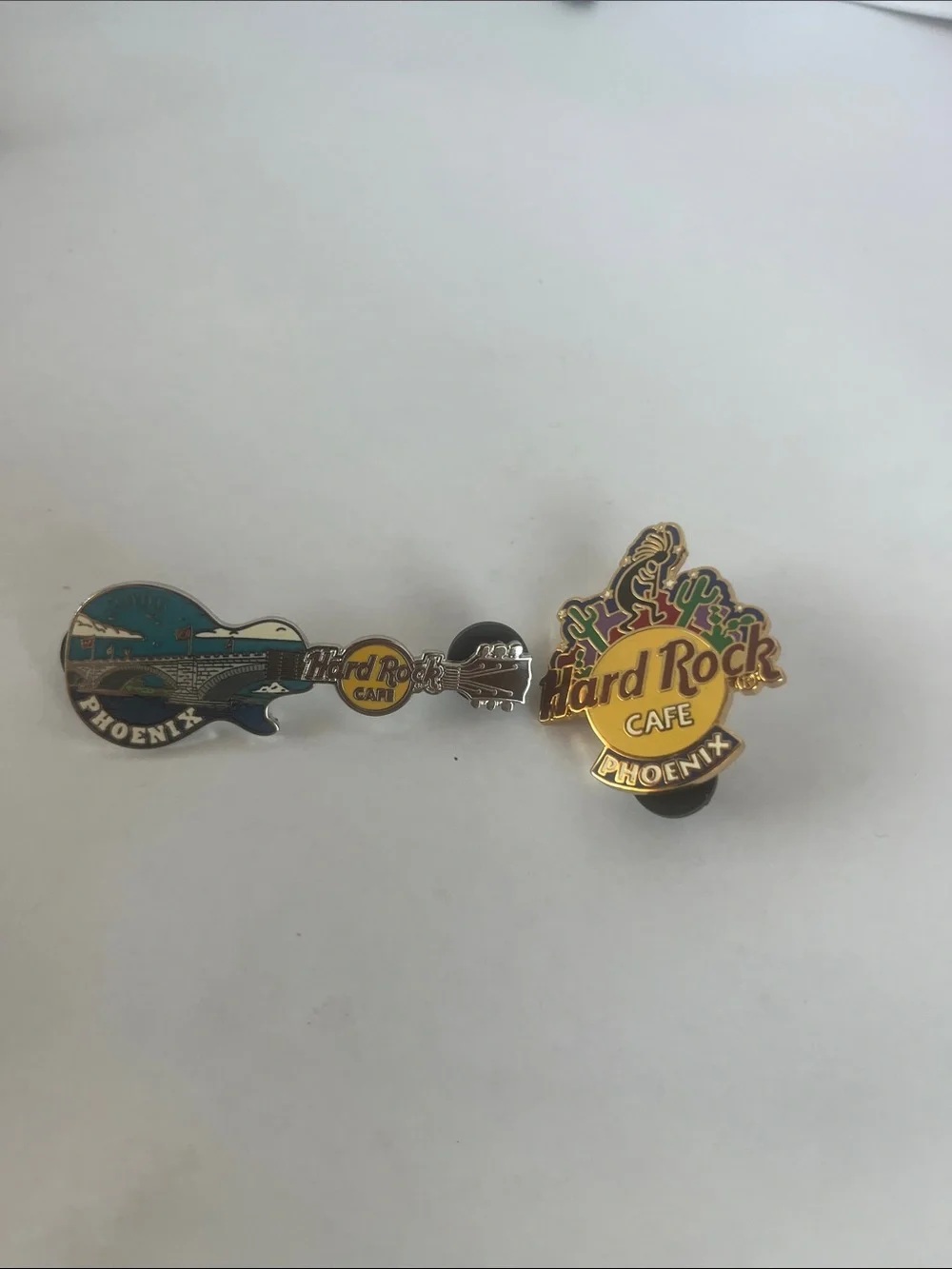Hard Rock Cafe Phoenix Guitar & Desert Logo Pins - Turquoise, Yellow, Gold